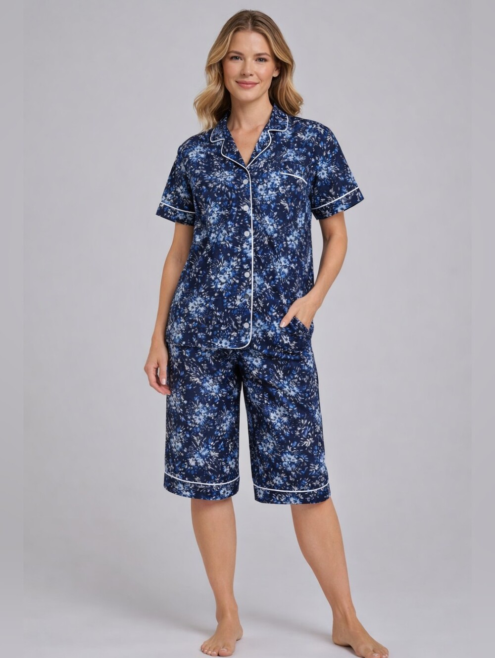 Cabernet By Sleep Sense Blue Floral Pajamas Women’s Sz XS 2pc Short Set